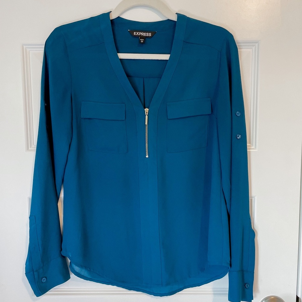 Express teal zip up blouse - XS
